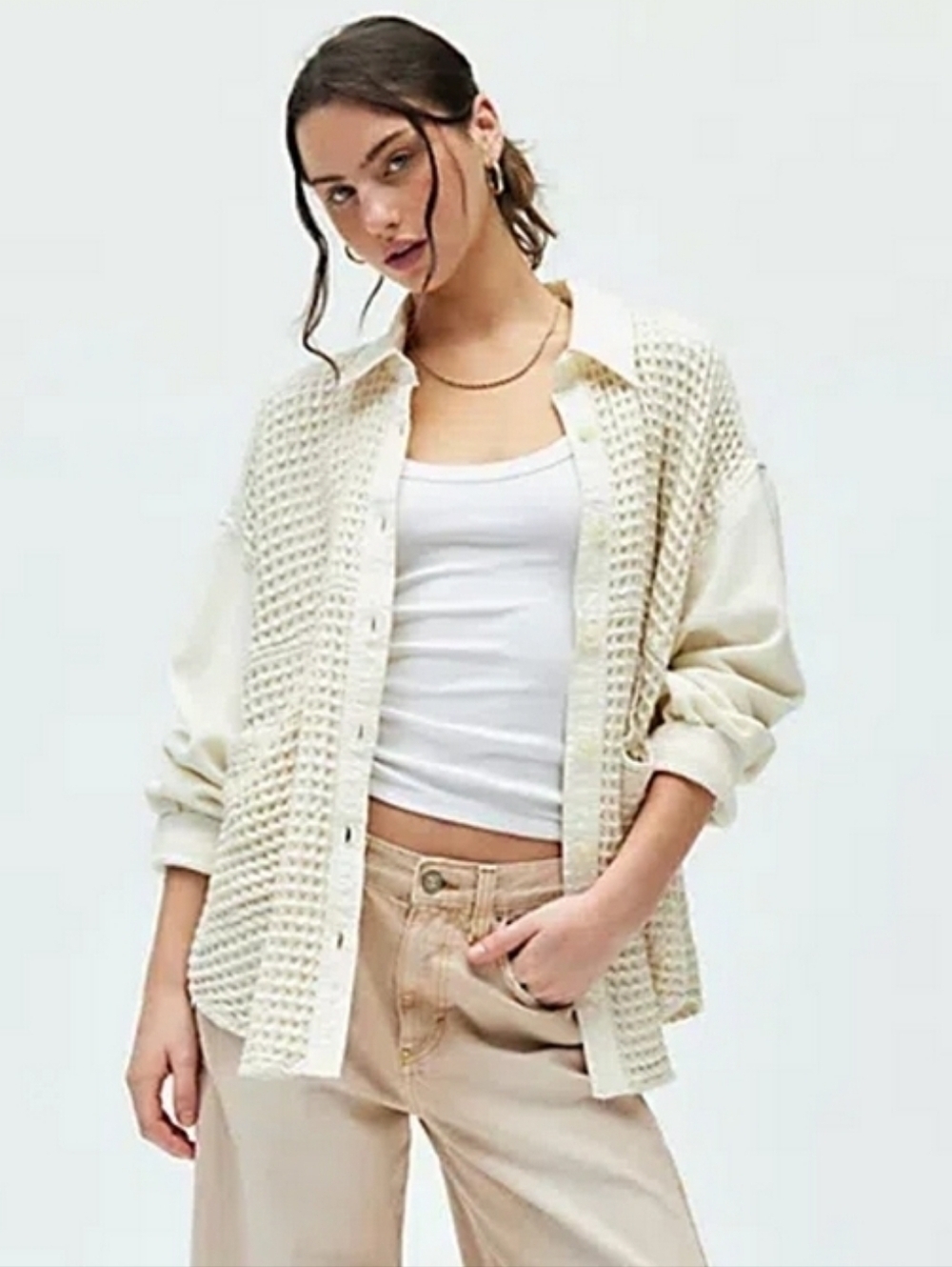 Urban Outfitters BDG Bryson Waffle Shirt Jacket Top In White Small Corduroy